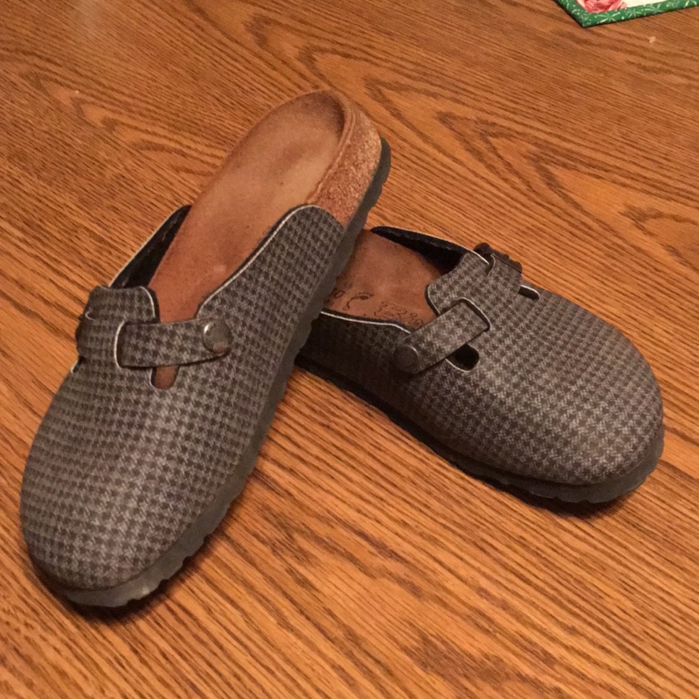 Birkenstock Birki’s mules, grey plaid, size 6